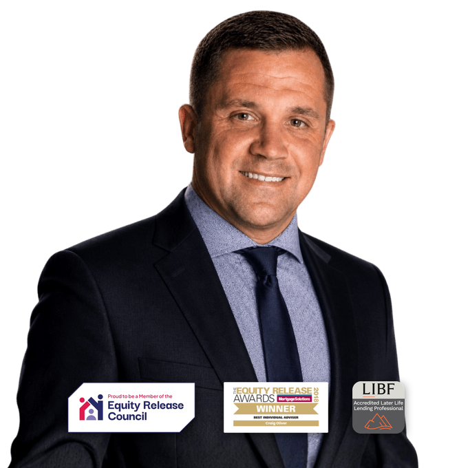 Craig Oliver, with Equity Release Council, 2018 Equity Release Award and LIBF Accredited Later Life Lending badges